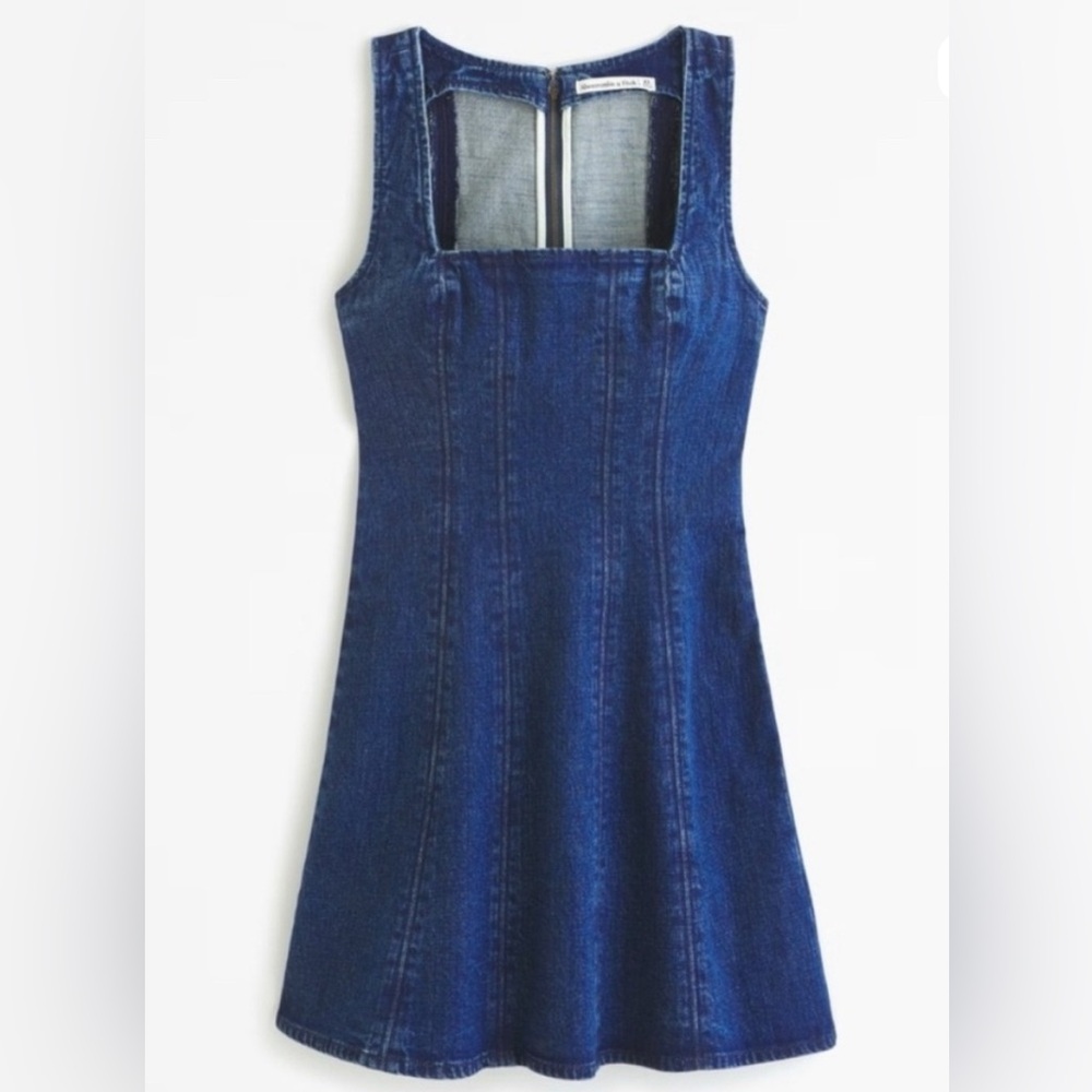 Denim Square-Neck A-Line Dress - Blue